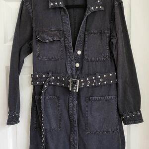 CURRENT/ELLIOTT Black Denim Dress with Silver Studs, Silver-Studded Belt